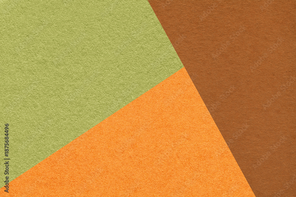 Fototapeta premium Geometric olive, orange and brown texture paper background with copy space for presentation, banner or template