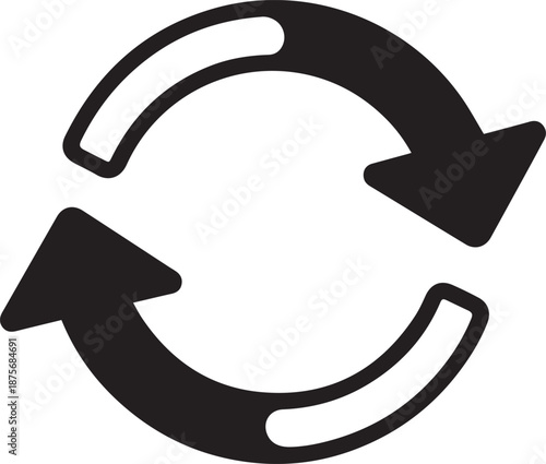 Circular Cycle Icon: The continuous motion of two arrows depicts a sense of infinite, perpetual revolution and process