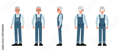 Senior male repair technician character vector illustration design set.