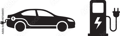 Electric car charging at a station charging station vehicle