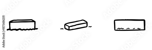 Three Soap Bars Line Icon Set In Doodle Style. Hygiene, Cleaning, And Personal Care Products Outline Sketch Collection. Hand Drawn Isolated Vector Illustration