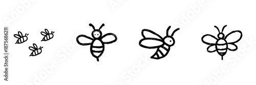 Hand-Drawn Bee Line Icon Set In Doodle Style. Pollination, Nature, And Environmental Conservation Outline Sketch Collection. Insect And Wildlife Illustration. Hand Drawn Isolated Vector Illustration