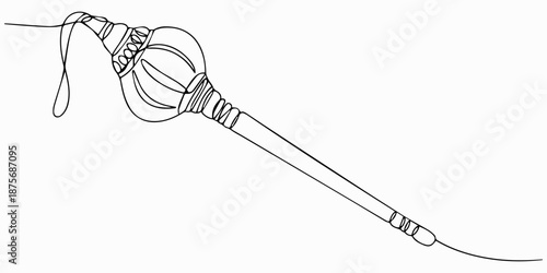 A collection of various traditional Indian mace designs, also known as Gada, in a minimalist black and white style continuous one line drawing, A stylized black and white illustration of a traditional