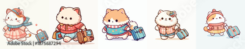 cat vector dragging a suitcase