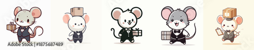 cute mouse vector carrying cardboard