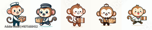 cute monkey vector carrying cardboard
