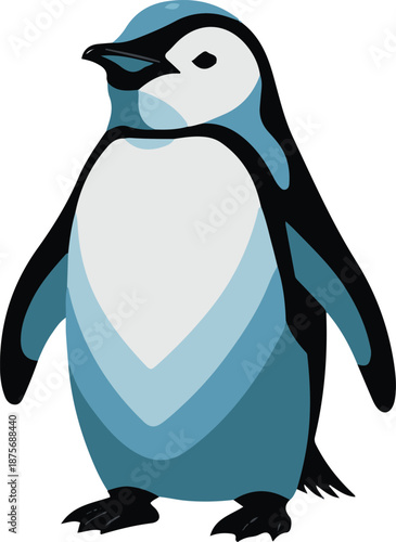 Minimal vector sticker of a standing penguin, simple body shapes, clean bold outline, flat modern style, white background, tourism and apparel friendly 1
