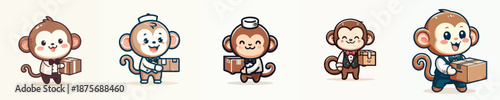cute monkey vector carrying cardboard
