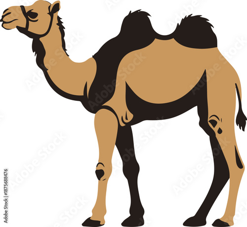 Minimalist vector sticker of a camel side view, clean smooth outline, flat design, white background, travel and logistics branding friendly 1