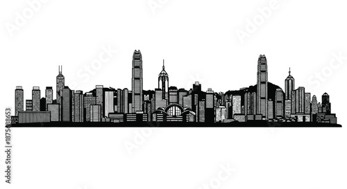 Detailed skyline illustration of a modern city showcasing architectural diversity