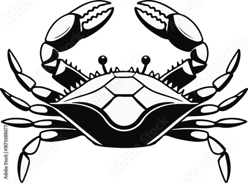 Minimal vector sticker of a crab, symmetrical design, clean bold outline, flat minimalist style, white background, food industry friendly 1