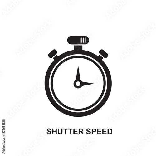 Stopwatch Icon in Simple Flat Design with Black Color on White Background for Photography