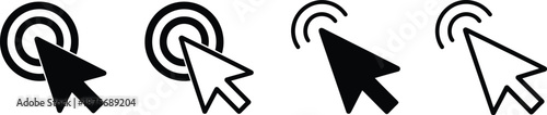 Click icon set vector illustration featuring pointer arrow and cursor symbols in clean minimalist outline style