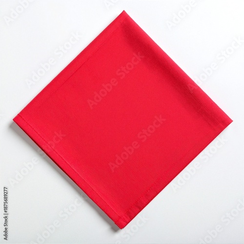 A vibrant red napkin elegantly drapes over a pristine white surface, creating a striking contrast that adds a touch of color and sophistication to the setting.