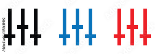 Set of three colorful vertical sliders representing settings, filters, and audio control interface