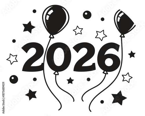Minimalist New Year 2026 Celebration with Balloons Stars and Dots vector illustration