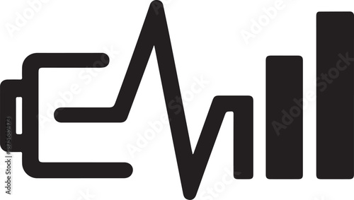 Creative battery charging icon with pulse wave transforming into signal bars vector silhouette.