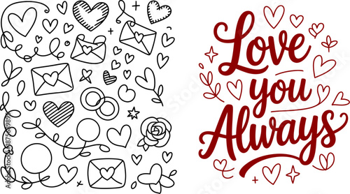 "Love You Always | Heart and Envelope Doodle Design for Valentine's Day"