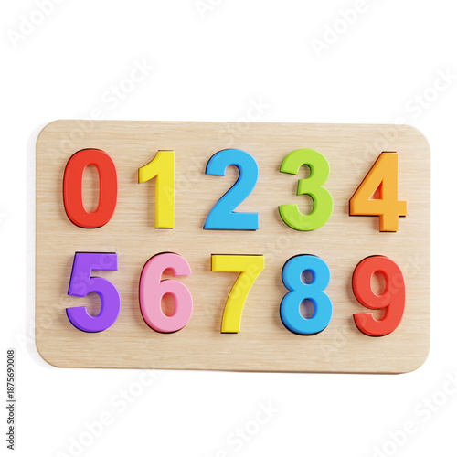 Educational wooden number puzzle board with colorful digits 0-9 for early learning and child development