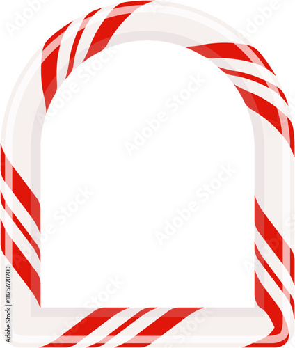 Blank Christmas candy cane frame, striped wreath border isolated illustration. PNG.