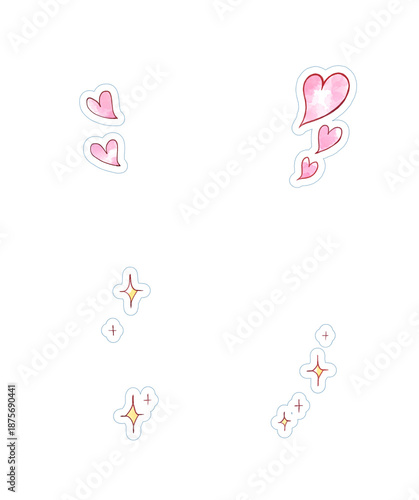 ハートマーク　キラキラ　水彩風　シール風