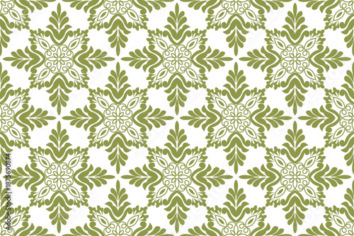 Green floral pattern on white background