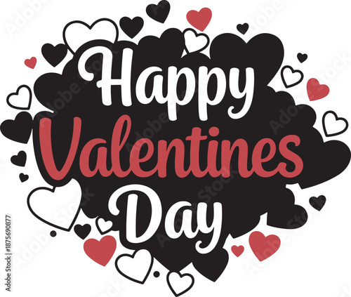 A cheerful design wishing happy valentines day surrounded by a flurry of festive hearts