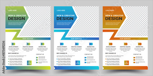 Corporate business flyer template design set with Lime Green, Teal, Light Green, Yellow-Green, Sky Blue, Light Blue, Deep Blue, Burnt Orange, Golden Yellow, and Deep Orange