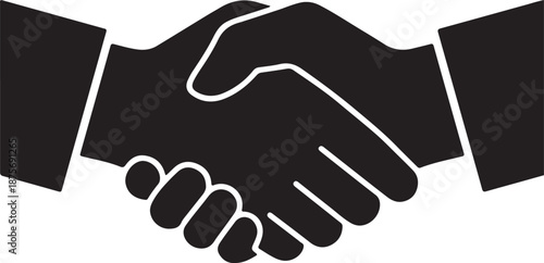 Black silhouette of two hands shaking in agreement