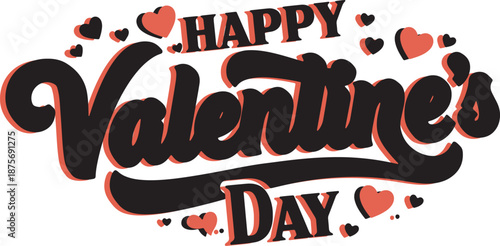 A cheerful happy valentine's day message with decorative hearts and bold typography