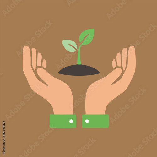 Hands nurturing a young plant seedling growing from soil, symbol of growth and care