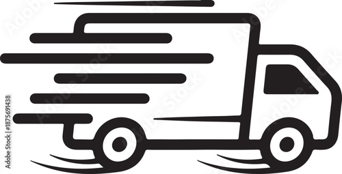 Black and white icon of a fast moving delivery truck