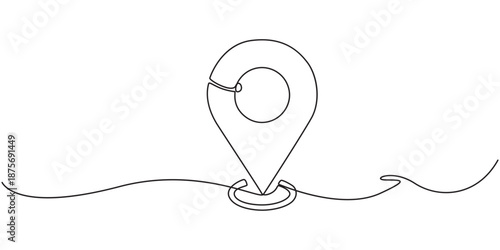 Map pin line background. drawing of white background. Continuous line drawing of GPS icon. Editable line, Location pointer outline illustration. Continuous line drawing of map pin location, minimalist