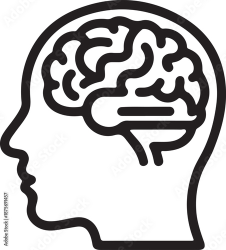 Outline of human head profile with brain inside silhouette