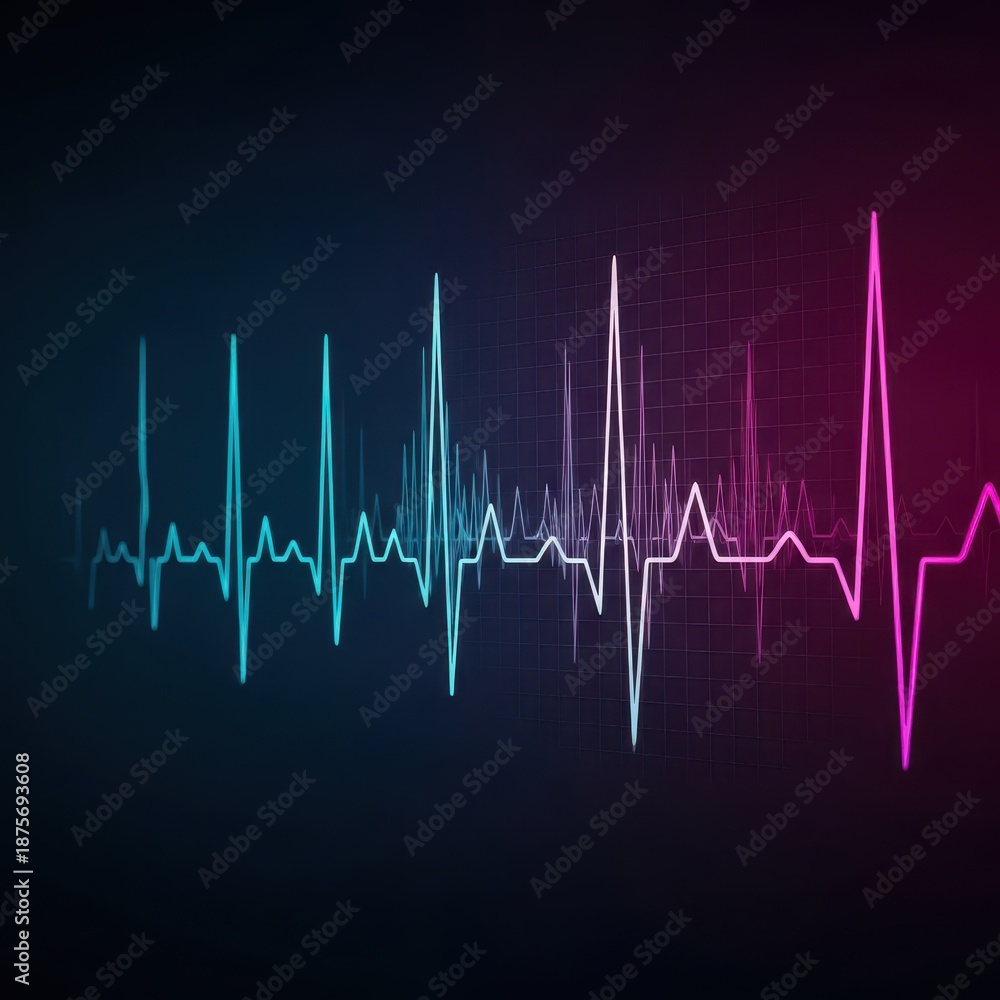 Obraz premium Electrocardiogram displaying rapid heart rhythm featuring supraventricular premature complexes and brief chaotic atrial fibrillation episodes, heart condition, electrocardiogram, premature beat
