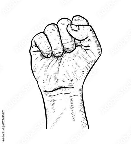 Raised clenched fist in hand drawn style, vector illustration