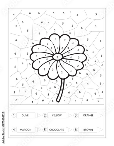 Clover flower Color by Number Educational Worksheet for Kids