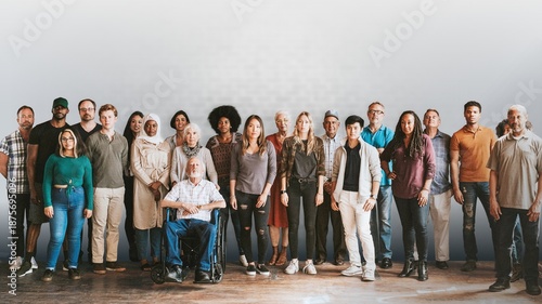Tableau sur toile Group of diverse people standing in front of a brick wall