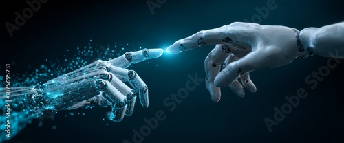 Wallpaper Mural Hands of a Robot and a Human Reach Towards Each Other in a Display of Connection and Technology Torontodigital.ca