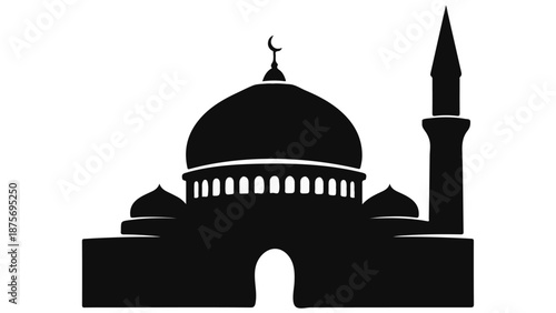Black Mosque Silhouette Vector Icon with Dome and Minaret | Islamic Architecture Graphic for Ramadan