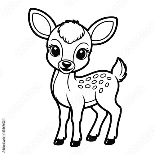 Cartoon fawn outline on white background Keywords: fawn, deer, baby, cartoon, animal, wildlife