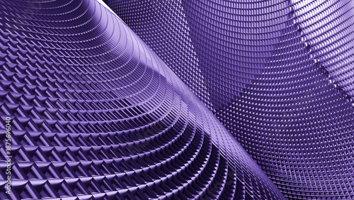 3d rendering of abstract mesh metal design, purple hi-tech background