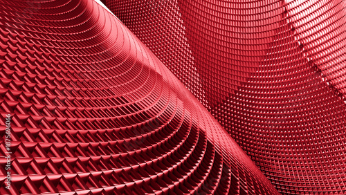 3d rendering of abstract mesh metal design, red hi-tech background
