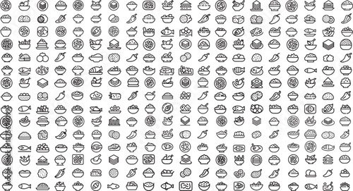 black and white food icons on white background for graphic design