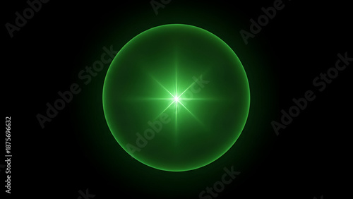 Abstract Green Energy Ball on Black: Witness a captivating visual of a luminous green energy ball, its core radiating brilliance against the stark darkness, symbolizing power and innovation. 