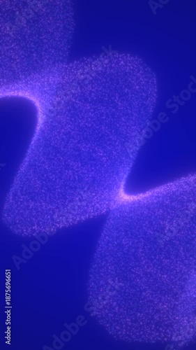 Abstract purple particle flow forming soft organic shapes on a deep blue background, symbolizing digital matter, data streams, and futuristic energy