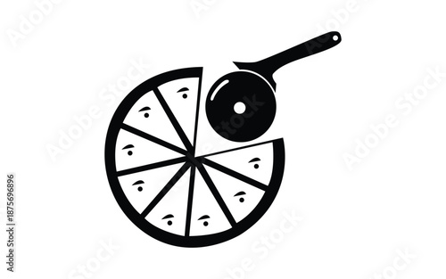 Pizza cutter icon sliced pizza wheel kitchen tool food delivery symbol

