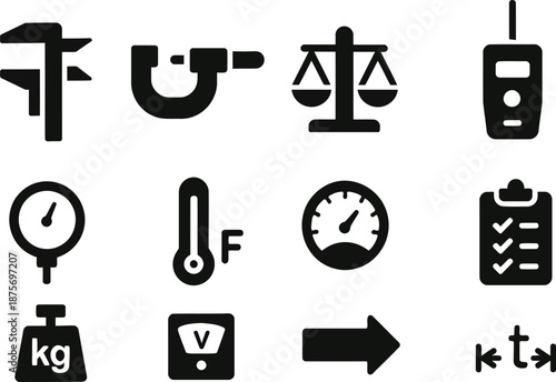 Collection of Measuring Tools and Instruments Icons for Science, Industry, and Measurement