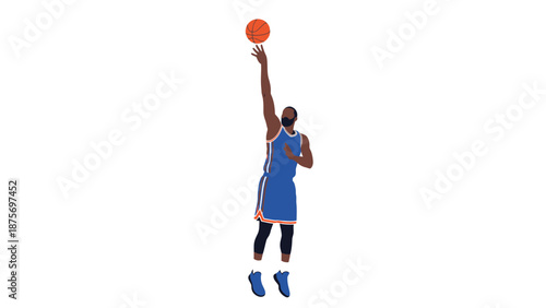 Illustration of a basketball player shooting a ball on a white background.