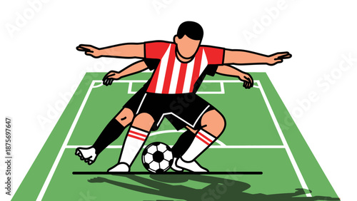 Illustration of two soccer players competing for the ball on the field.